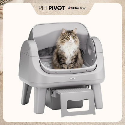 Open-Top Automatic Self-Cleaning Cat Litter Box – Easy-Entry Front Step, Triple Safety Protection, No App Required