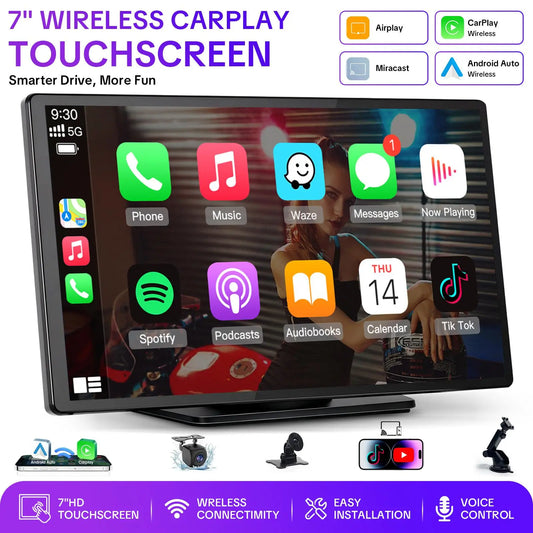 Wireless CarPlay Screen for Android & iPhone – Portable Car Play Adapter with Car Media Player & Monitor
