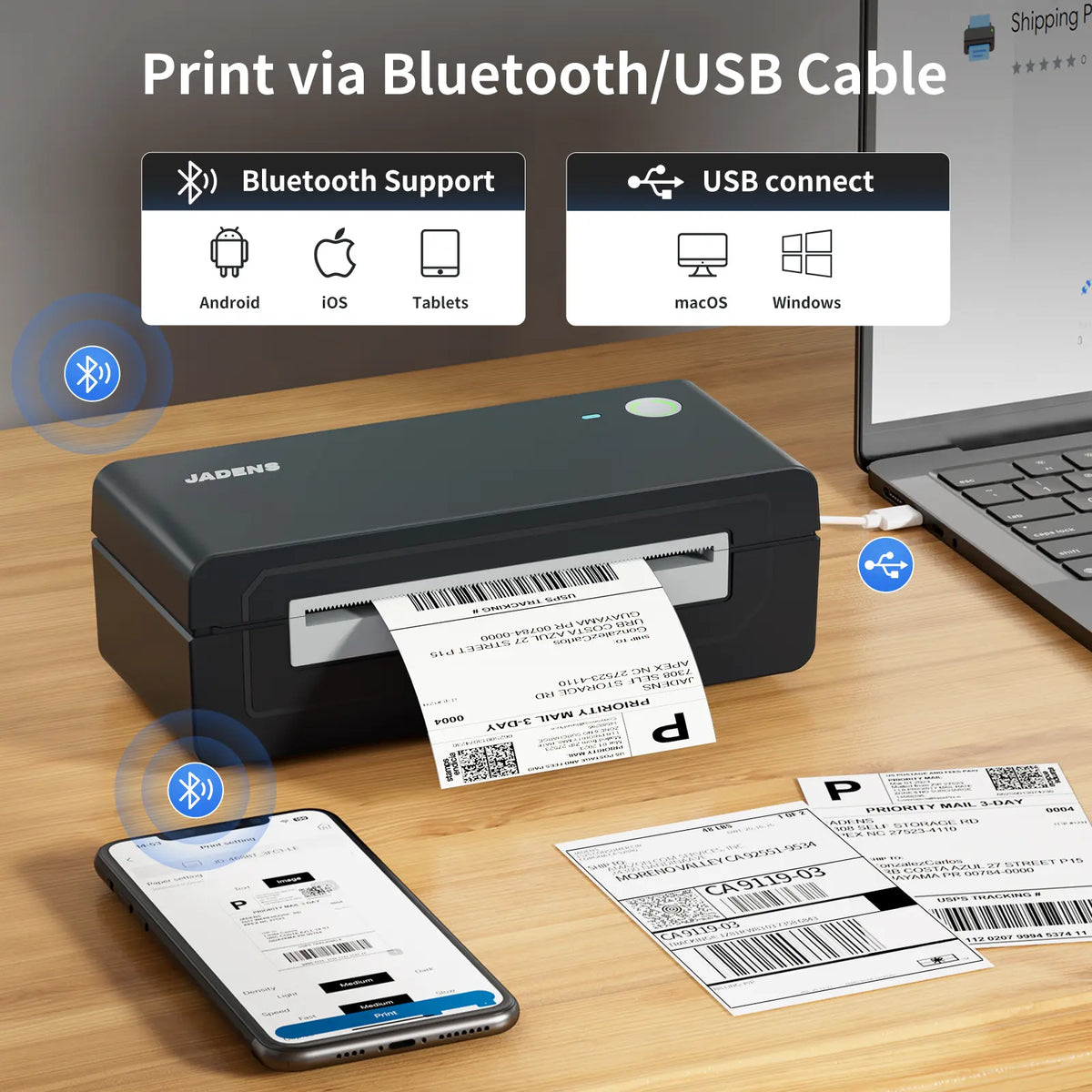 Portable Bluetooth Thermal Label Printer – Wireless & Inkless, Compatible with iOS, Android, Windows, Mac & Chromebook