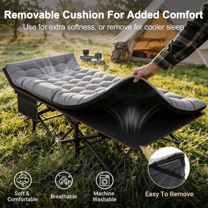 XXL Folding Camping Cot with Mattress, Bed Frame & Carry Bag – Heavy Duty Portable Bed for Outdoor, Travel & Indoor Use