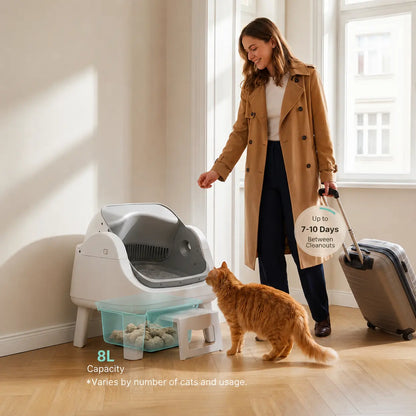 Open-Top Automatic Self-Cleaning Cat Litter Box – Easy-Entry Front Step, Triple Safety Protection, No App Required