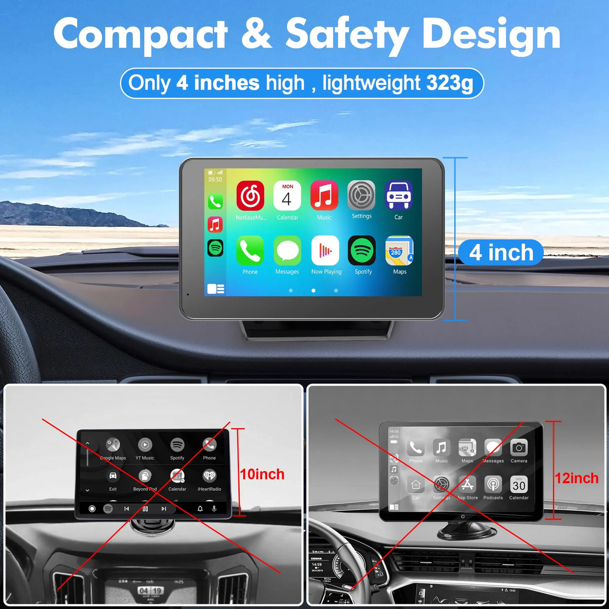 Wireless CarPlay Screen for Android & iPhone – Portable Car Play Adapter with Car Media Player & Monitor