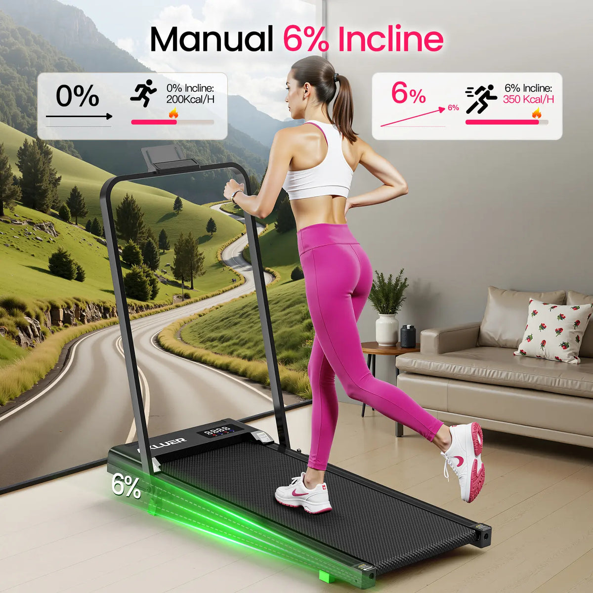 Under Desk Treadmill with 6% Incline & Adjustable Stepper – 2.5HP Brushless Motor, 330lbs Capacity, LED Display, Remote Control for Home & Office