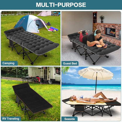 XXL Folding Camping Cot with Mattress, Bed Frame & Carry Bag – Heavy Duty Portable Bed for Outdoor, Travel & Indoor Use