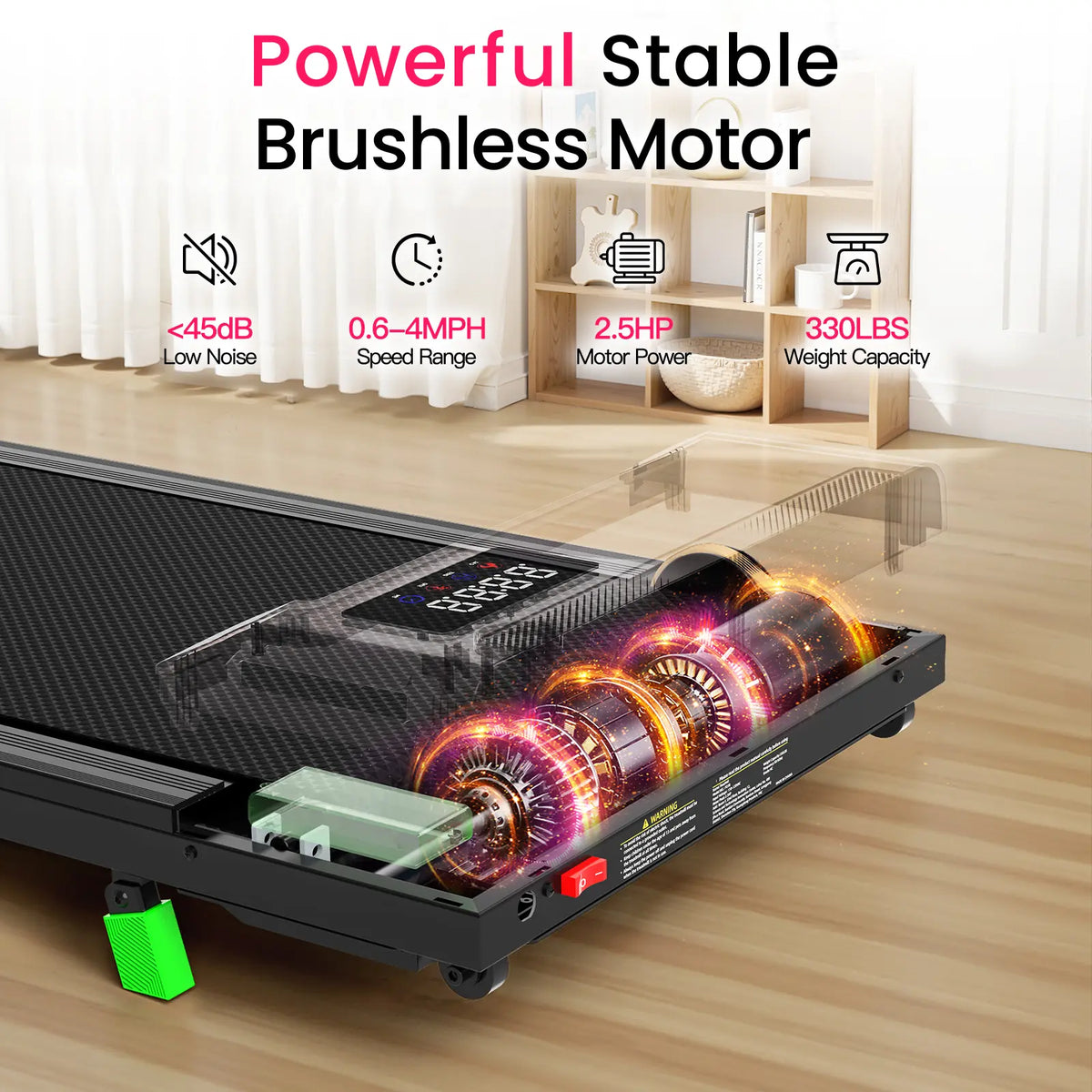 Under Desk Treadmill with 6% Incline & Adjustable Stepper – 2.5HP Brushless Motor, 330lbs Capacity, LED Display, Remote Control for Home & Office