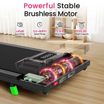 Under Desk Treadmill with 6% Incline & Adjustable Stepper – 2.5HP Brushless Motor, 330lbs Capacity, LED Display, Remote Control for Home & Office
