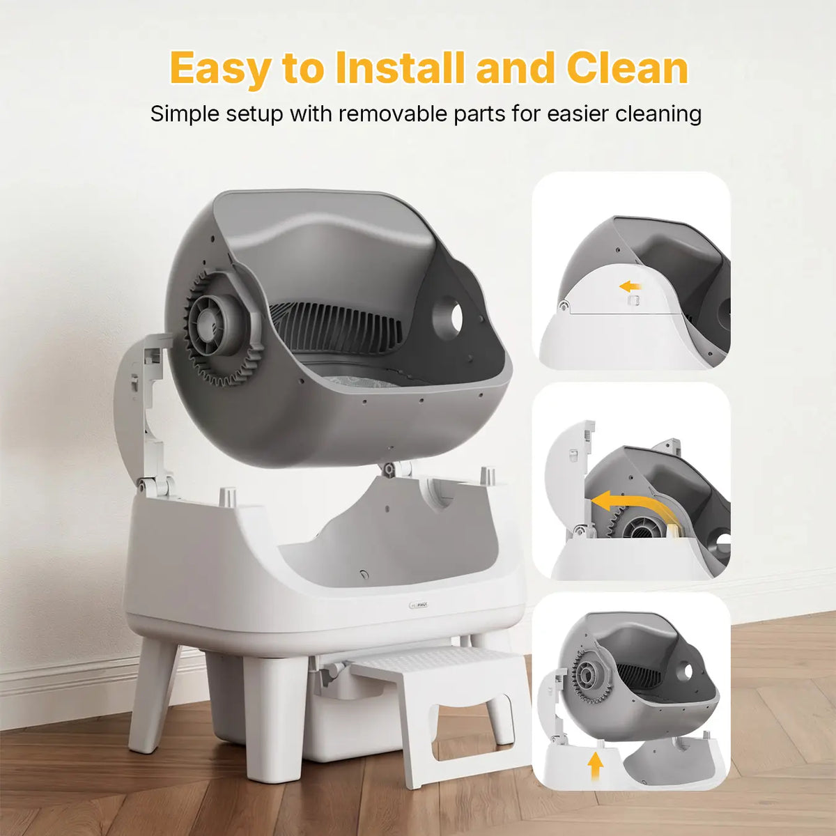Open-Top Automatic Self-Cleaning Cat Litter Box – Easy-Entry Front Step, Triple Safety Protection, No App Required