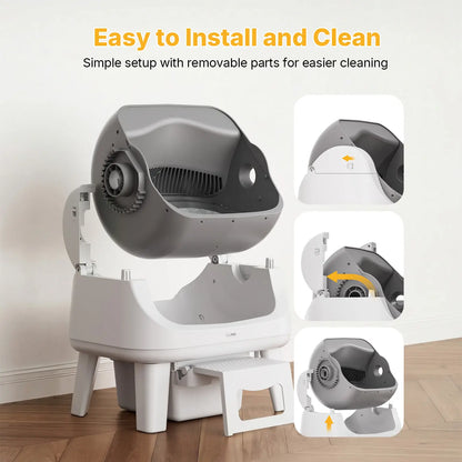 Open-Top Automatic Self-Cleaning Cat Litter Box – Easy-Entry Front Step, Triple Safety Protection, No App Required