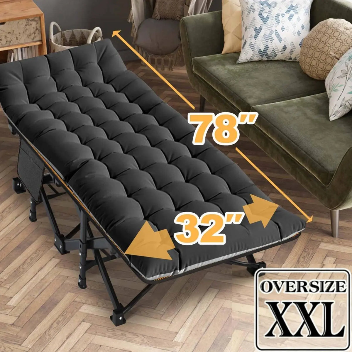 XXL Folding Camping Cot with Mattress, Bed Frame & Carry Bag – Heavy Duty Portable Bed for Outdoor, Travel & Indoor Use