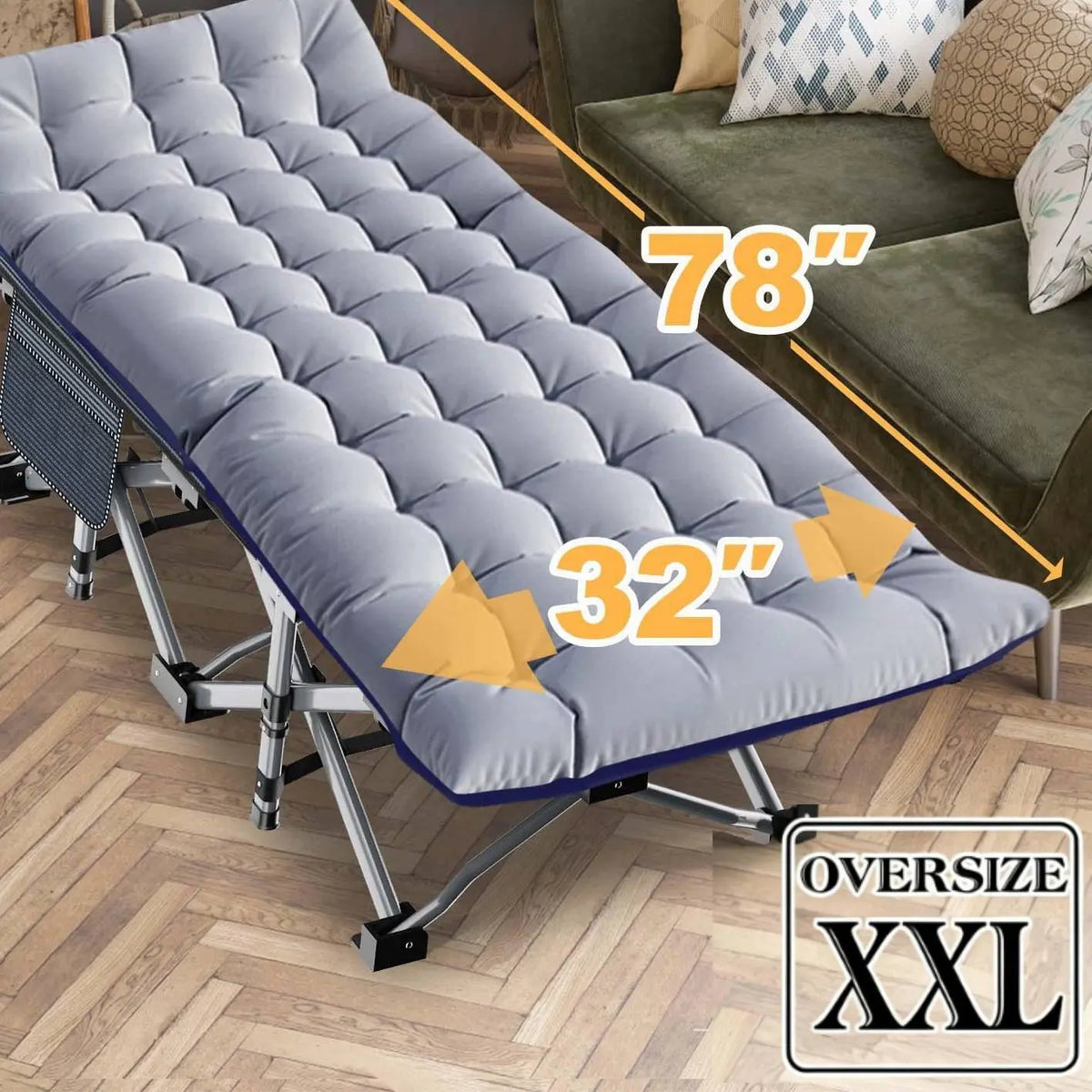XXL Folding Camping Cot with Mattress, Bed Frame & Carry Bag – Heavy Duty Portable Bed for Outdoor, Travel & Indoor Use